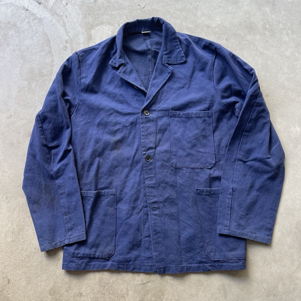 Vintage 60s French Moleskin Chore Jacket Faded Distressed Workwear Coat 23x29
